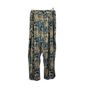 Johnny Was Workshop lightweight cuffed tiger print pans Size L boho palm artsy